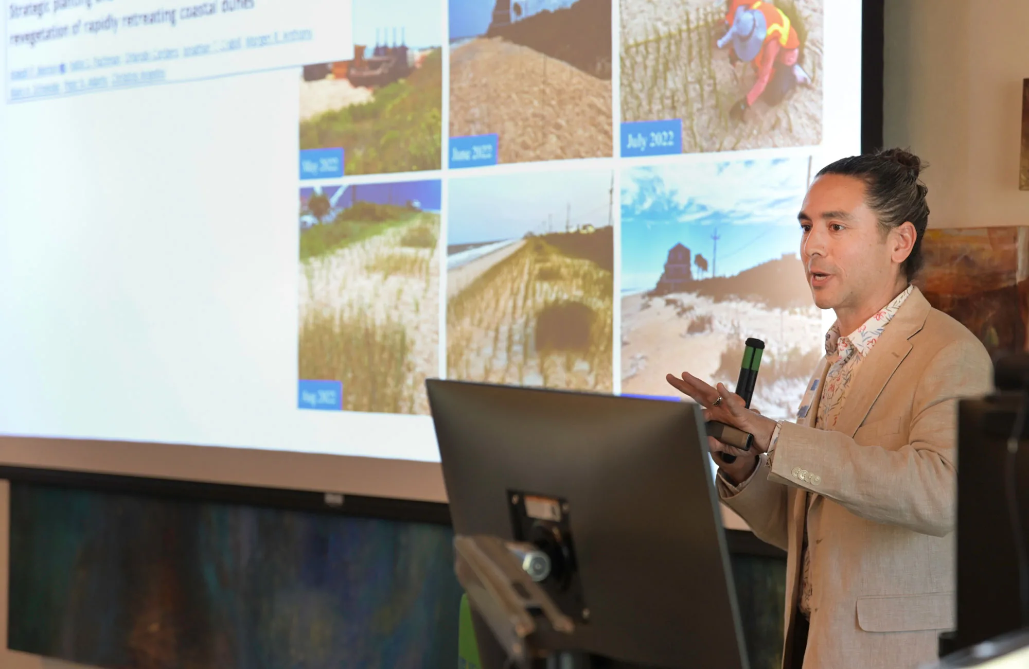 Associate Professor Andrew Altieri, shown here speaking at the 2025 Center for Coastal Solutions Summit, served as a staff scientist at the Smithsonian Tropical Research Institute in Panama before working at UF.